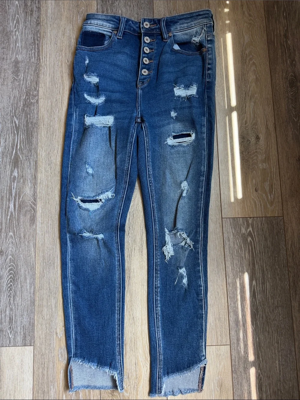 KanCan Dark Blue Distressed Skinny Jeans - Picture 1 of 5